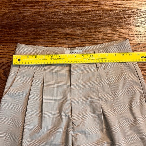 WAYF Plaid Wide Leg Trousers Medium Taupe High Rise Pleated Front Work Pants - Picture 6 of 11